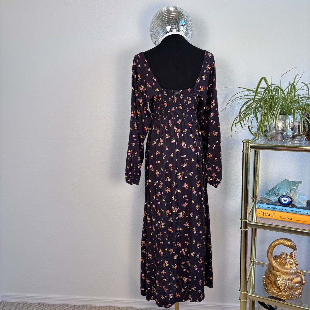Billabong Floral Maxi Dress, Black XS, Long Sleeve Boho Prairie Cottage whimsy - Picture 5 of 16